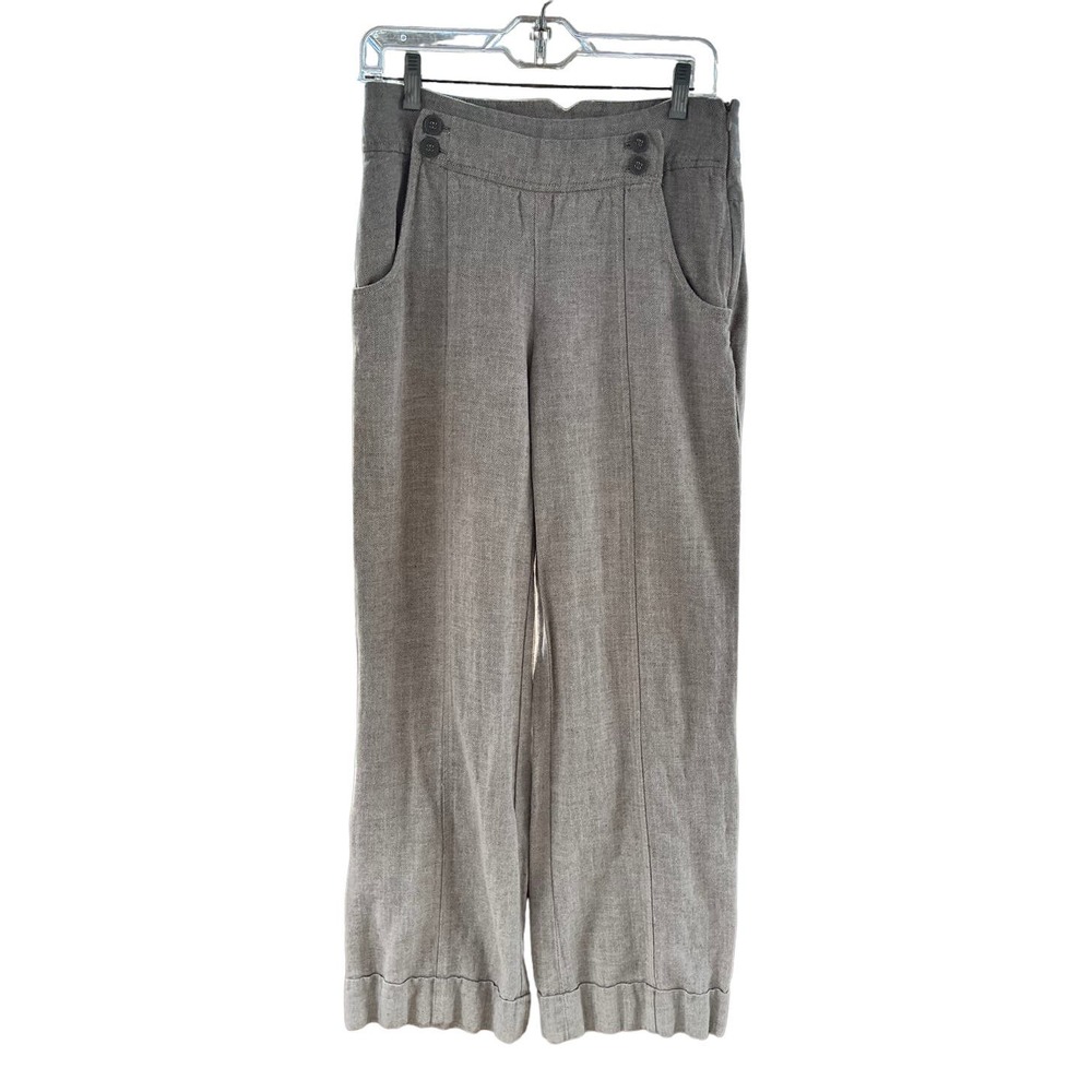 Anthropologie Elevenses Khaki Wide Leg Trousers Size 6